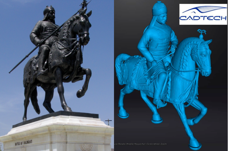インド・巨大なメーワール王のブロンズ像と3Dデータ